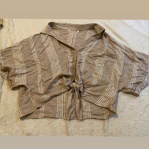 Tan & White Cropped Top